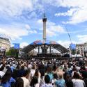 Audience and large stage on Trafalgar Square